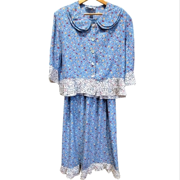 Large Boutique Floral Multi Media Button Down Blouse and Maxi Skirt Set - Picture 1 of 10